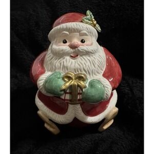 VTG Fitz And Floyd Ceramic Holiday Christmas Santa Candy Jar 6" Handmade EUC‎